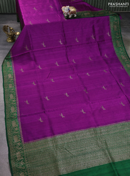 Banarasi raw silk saree purple and green with thread & zari woven buttas and woven border