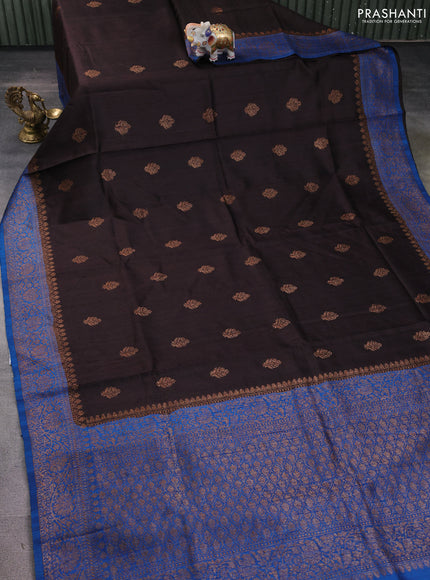 Banarasi raw silk saree coffee brown and blue with thread & zari woven buttas and woven border