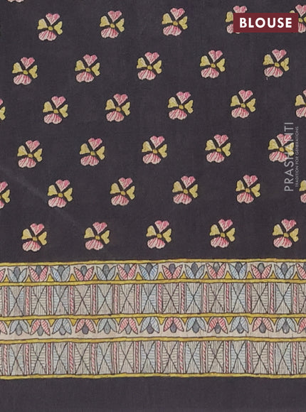 Semi tussar saree black and cream with paisley butta prints and madhubani printed pallu & border
