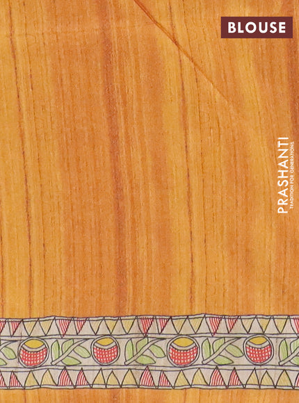 Semi tussar saree mustard yellow and beige with allover butta prints and madhubani printed pallu & border