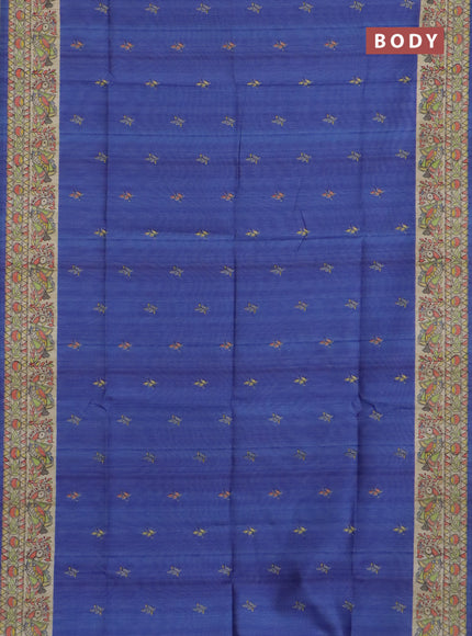 Semi tussar saree blue and beige with allover butta prints and madhubani printed pallu & border