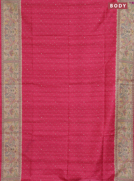 Semi tussar saree candy pink and beige with allover butta prints and madhubani printed pallu & border