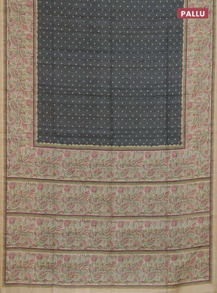Semi tussar saree grey and cream with allover bandhani prints and madhubani printed pallu & border
