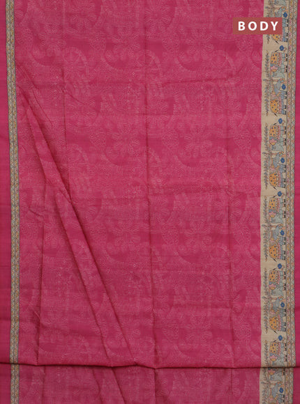 Semi tussar saree pink and beige with allover prints and madhubani printed pallu & border