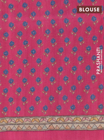 Semi tussar saree pink and beige with allover prints and madhubani printed pallu & border