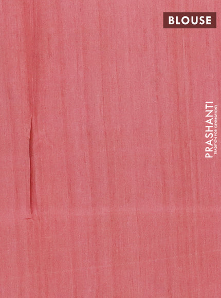Semi tussar saree peach pink and beige with allover butta prints and madhubani printed pallu & border