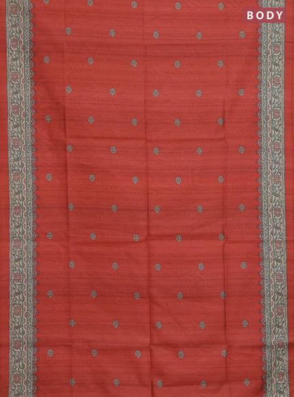 Semi tussar saree red and beige with allover butta prints and madhubani printed pallu & border