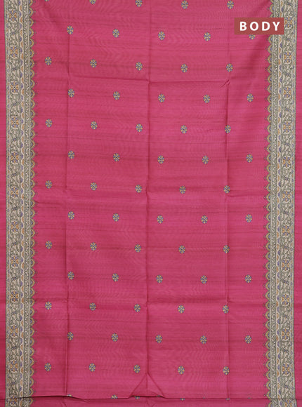Semi tussar saree pink and beige with allover butta prints and madhubani printed pallu & border