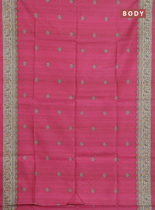 Semi tussar saree pink and beige with allover butta prints and madhubani printed pallu & border