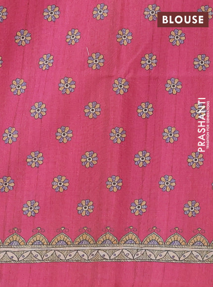 Semi tussar saree pink and beige with allover butta prints and madhubani printed pallu & border