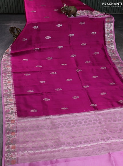 Banarasi poona silk saree magenta pink and light pink with zari woven buttas and thread & zari woven border