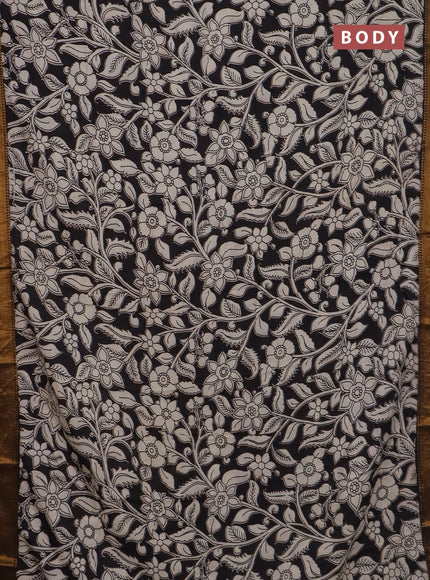 Kalamkari semi silk saree beige and black with allover prints and mangalgiri border