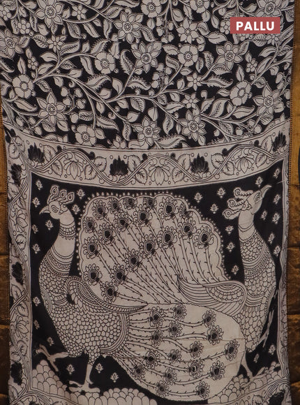 Kalamkari semi silk saree beige and black with allover prints and mangalgiri border