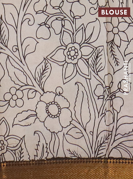 Kalamkari semi silk saree beige and black with allover prints and mangalgiri border