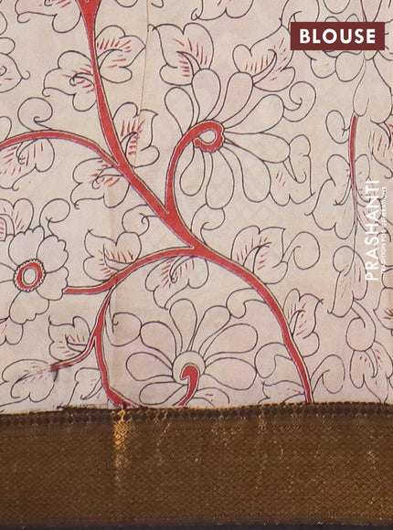 Kalamkari semi silk saree black with allover prints and mangalgiri border