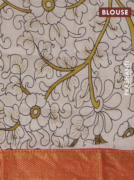 Kalamkari semi silk saree black and rust shade with allover prints and mangalgiri border