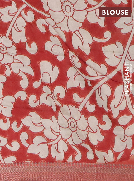 Kalamkari semi silk saree beige and rust shade with allover prints and mangalgiri border