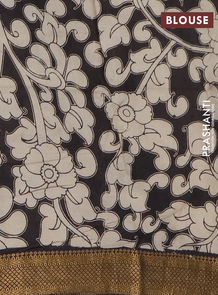Kalamkari semi silk saree beige and black with allover prints and mangalgiri border