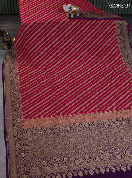 Banarasi georgette saree pink and purple with allover thread & zari woven leheriya pattern and woven border