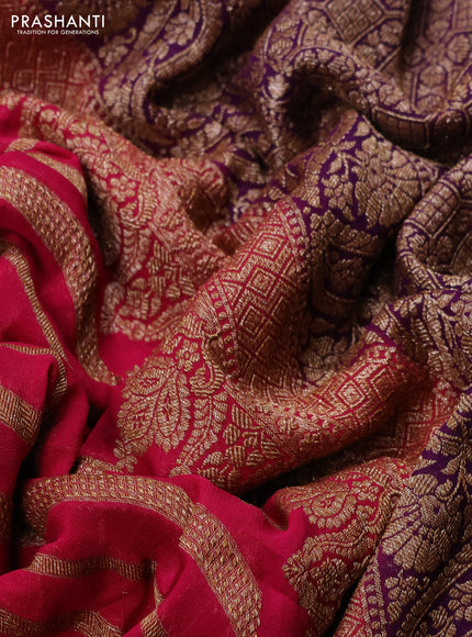 Banarasi georgette saree pink and purple with allover thread & zari woven leheriya pattern and woven border