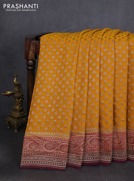 Banarasi georgette saree mustard yelllow and wine shade with allover thread & zari woven leheriya pattern and woven border