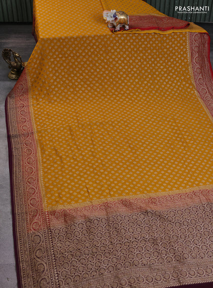 Banarasi georgette saree mustard yelllow and wine shade with allover thread & zari woven leheriya pattern and woven border