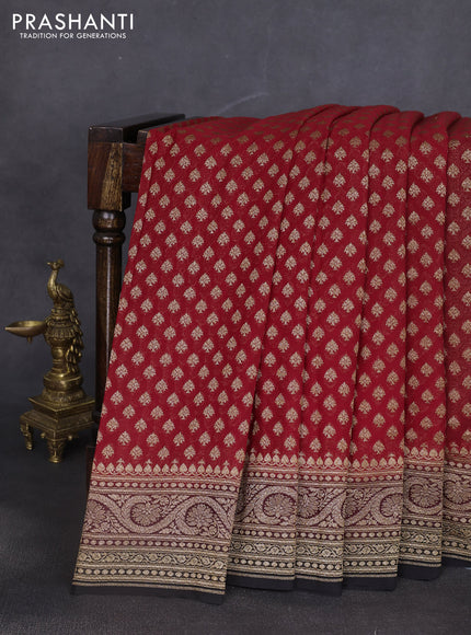 Banarasi georgette saree maroon and black with allover thread & zari woven buttas and woven border