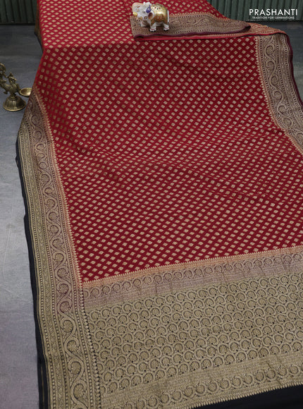 Banarasi georgette saree maroon and black with allover thread & zari woven buttas and woven border