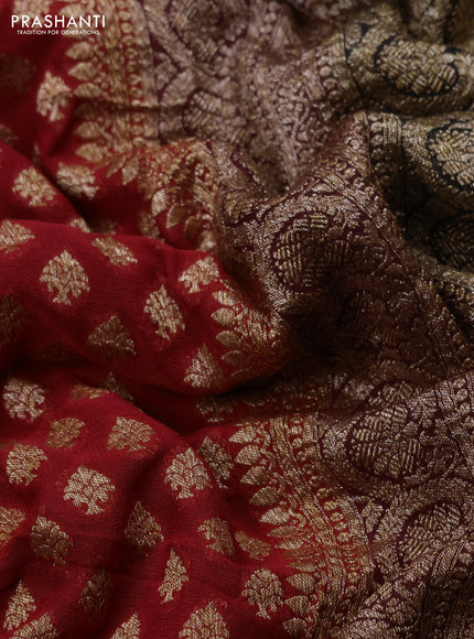 Banarasi georgette saree maroon and black with allover thread & zari woven buttas and woven border