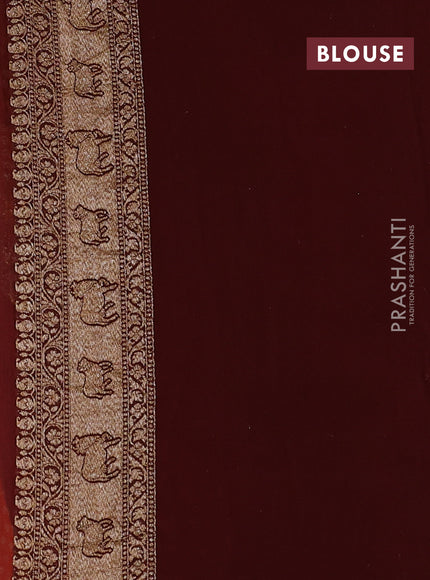 Banarasi georgette saree orange and deep maroon with allover thread & zari woven buttas and long woven border