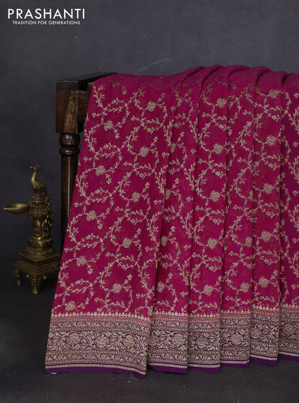 Banarasi georgette saree magenta pink and purple with allover thread & zari weaves and woven border