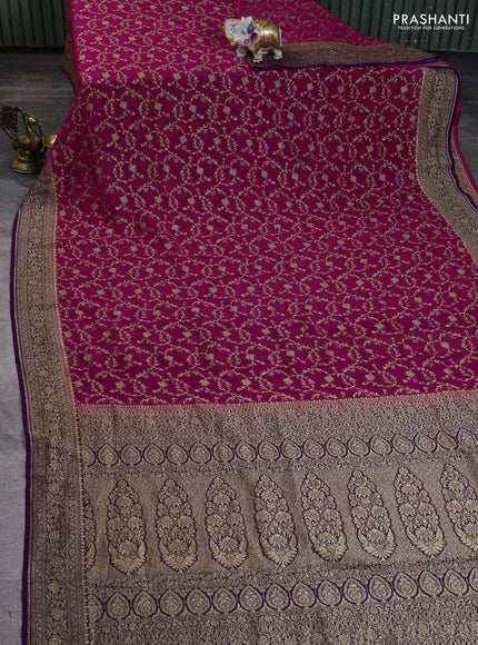 Banarasi georgette saree magenta pink and purple with allover thread & zari weaves and woven border