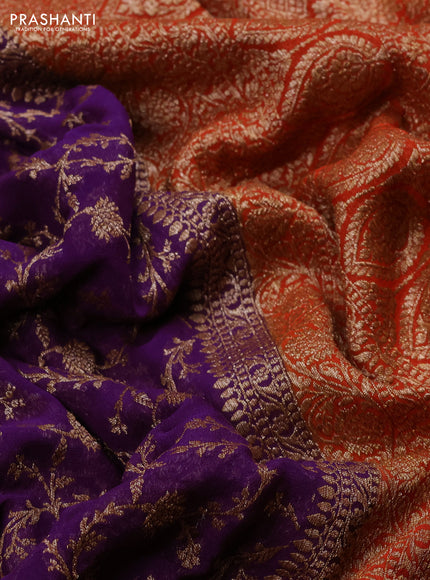 Banarasi georgette saree purple and orange with allover thread & zari weaves and woven border