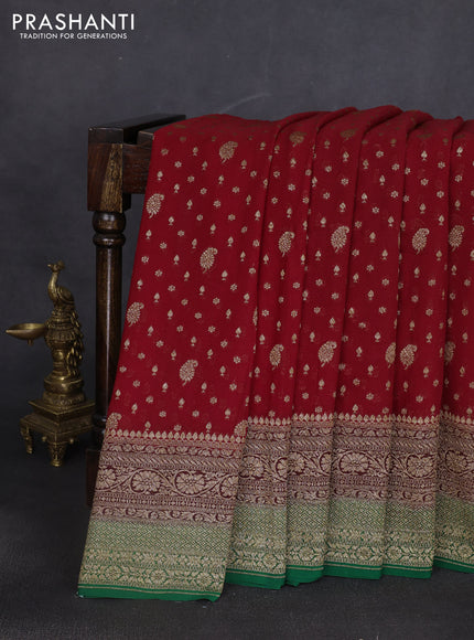 Banarasi georgette saree red and green with allover thread & zari woven buttas and long woven border