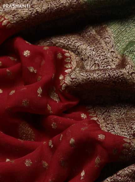 Banarasi georgette saree red and green with allover thread & zari woven buttas and long woven border