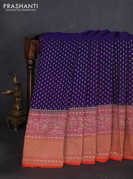 Banarasi georgette saree blue and pink orange with allover thread & zari woven leheriya pattern and long woven border