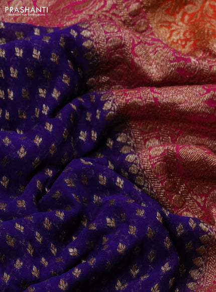 Banarasi georgette saree blue and pink orange with allover thread & zari woven leheriya pattern and long woven border
