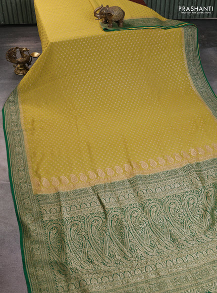 Banarasi georgette saree lime green and green with allover thread & zari woven buttas and woven border
