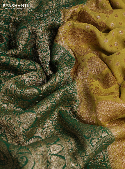 Banarasi georgette saree lime green and green with allover thread & zari woven buttas and woven border