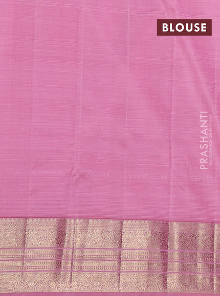 Kora kanchipuram silk saree purple and pastel pink with allover silver zari weaves and zari woven korvai border