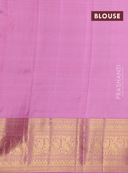 Kora kanchipuram silk saree teal green and pastel pink with silver & gold zari woven buttas and zari woven korvai border
