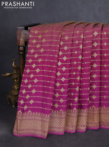 Banarasi crepe saree mehendi green and magenta pink with allover thread & zari geometric weaves and woven border