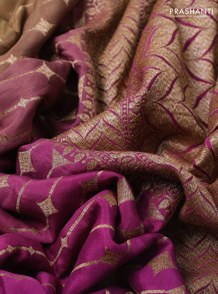 Banarasi crepe saree mehendi green and magenta pink with allover thread & zari geometric weaves and woven border