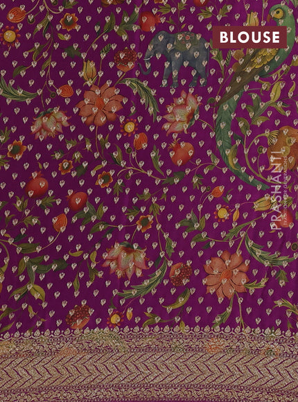 Banarasi crepe saree mehendi green and magenta pink with allover thread & zari geometric weaves and woven border