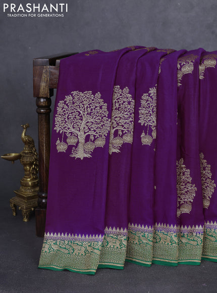 Banarasi crepe saree purple and green with thread & zari woven buttas and woven border