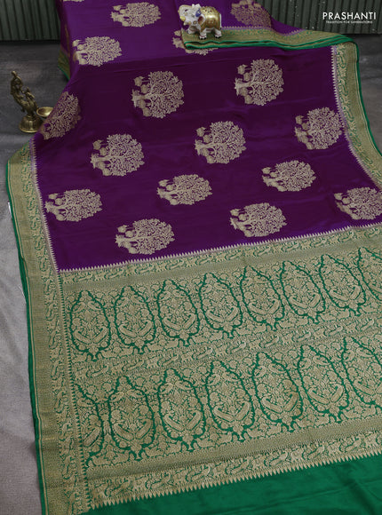 Banarasi crepe saree purple and green with thread & zari woven buttas and woven border