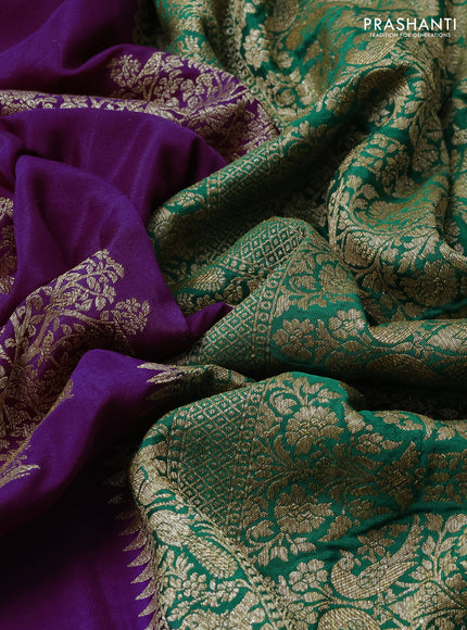 Banarasi crepe saree purple and green with thread & zari woven buttas and woven border