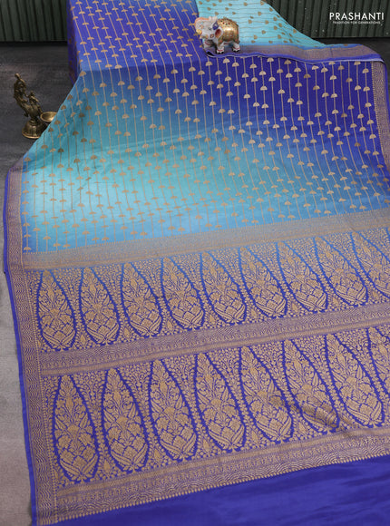 Banarasi crepe saree teal blue and blue with allover thread & zari geometric weaves and woven border