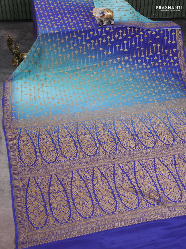 Banarasi crepe saree teal blue and blue with allover thread & zari geometric weaves and woven border