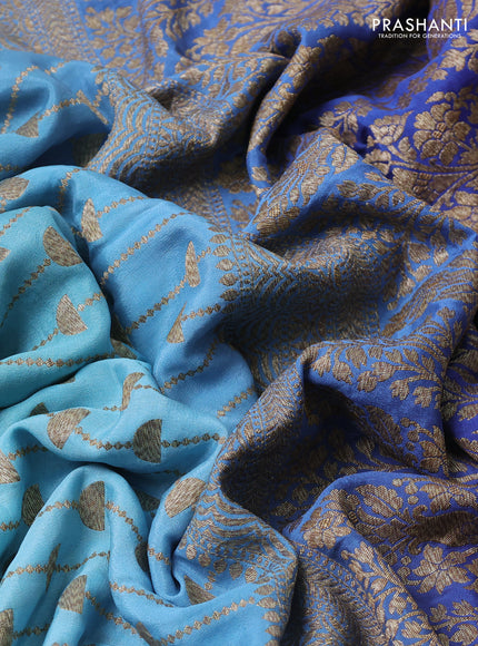 Banarasi crepe saree teal blue and blue with allover thread & zari geometric weaves and woven border